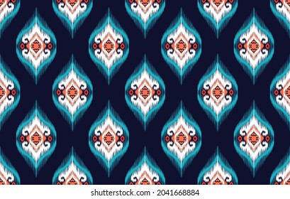 Ikat Patrón étnico indio. Moqueta de tela geométrica azteca adorno con papel tapiz boho chevron decoración textil. Tradición indígena de pavo tribal bordado tradicional Africano vectorial ilustraciones de fondo 