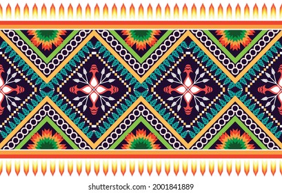 Ikat Indian ethnic pattern seamless design. Aztec fabric carpet mandala ornament boho native chevron textile decoration wallpaper. Geometric traditional embroidery vector illustrations background.