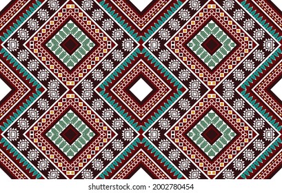 Ikat indisches ethnisches Muster nahtloses Design. Aztekteppich mandala Ornament boho nativen Chevron Textil Dekoration Tapete. Geometrische, traditionelle Stickerei, Vektorgrafiken, Hintergrund.
