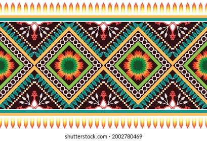 El patrón étnico indio de Ikat es un diseño sin fisuras. Moqueta de tela azteca mandala adorno boho nativa chevron decoración textil papel tapiz. Ilustración geométrica tradicional de bordado vectorial de fondo.