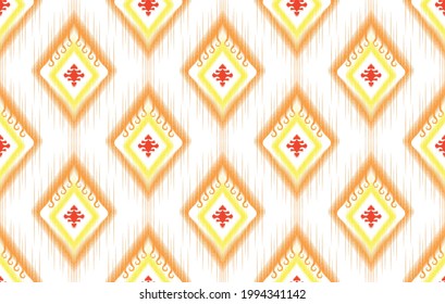 Ikat Indian ethnic seamless pattern design. Aztec fabric carpet mandala ornament boho textile decoration. Geometric African American patterns traditional embroidery vector illustrations background .