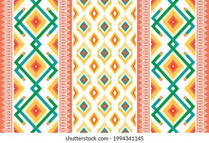 Ikat Diseño de patrones sin fisuras de la etnia india. Moqueta de tela azteca mandala adorno decoración textil boho. Patrones geométricos afroamericanos tradicionales bordados ilustraciones de fondo vectorial .