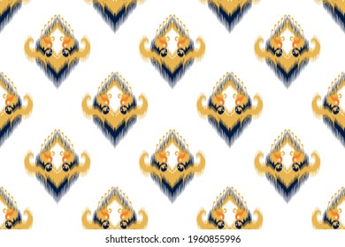 Ikat Indian seamless pattern design. Ethnic, Indian, fabric, Aztec, boho, carpet, native, tribal, African, American textile decoration. Mandala texture vector illustrations background.