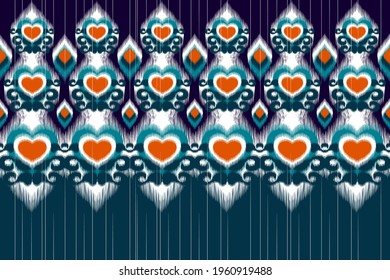 Ikat Indian seamless pattern design. Ethnic, Indian, fabric, Aztec, boho, carpet, native, tribal, African, American textile decoration. Mandala texture vector illustrations background.