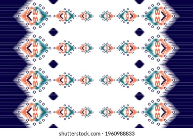 Ikat Indian seamless pattern design. Ethnic, Indian, fabric, Aztec, boho, carpet, native, tribal, African, American textile decoration. Mandala texture vector illustrations background.