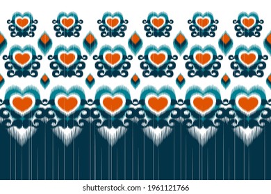 Ikat Indian seamless pattern design. Ethnic, Indian, fabric, Aztec, boho, carpet, native, tribal, African, American textile decoration. Mandala texture vector illustrations background.