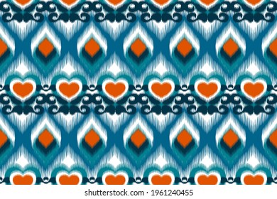 Ikat diseño de patrones indio sin fisuras. Étnica, india, tela, azteca, boho, alfombra, nativa, tribal, africana, decoración textil americana. Fondo de ilustraciones vectoriales de textura de Mandala.