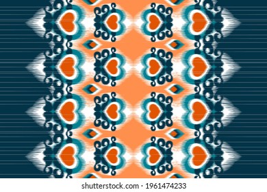 Ikat Indian seamless pattern design. Ethnic, Indian, fabric, Aztec, boho, carpet, native, tribal, African, American textile decoration. Mandala texture vector illustrations background.