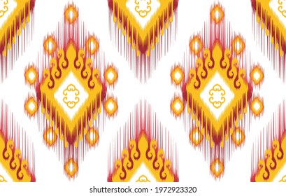 Ikat Indian tribal seamless pattern design. Aztec fabric carpet mandala ornament native boho chevron textile decoration wallpaper. Geometric texture vector illustrations background.