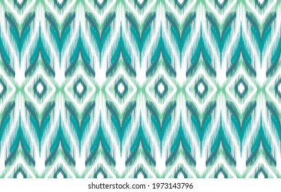 Ikat Indian tribal seamless pattern design. Aztec fabric carpet mandala ornament native boho chevron textile decoration wallpaper. Geometric texture vector illustrations background.