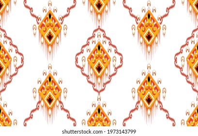 Ikat Indian tribal seamless pattern design. Aztec fabric carpet mandala ornament native boho chevron textile decoration wallpaper. Geometric texture vector illustrations background.