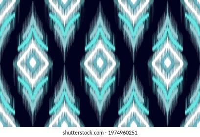 Ikat Indian tribal seamless pattern design. Aztec fabric carpet mandala ornament native boho chevron textile decoration wallpaper. Geometric texture vector illustrations background.