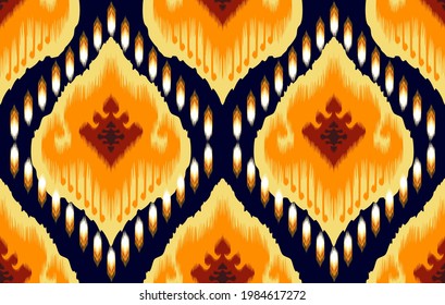 Diseño de patrones indio sin fisuras de la tribu Ikat. Alfombra de tela azteca mandala adorno nado boho nativa chevron decoración textil. Ilustraciones vectoriales geométricas afroamericanas bordan el estilo tradicional 