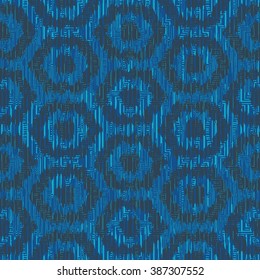 Ikat indigo hexagon pattern seamless vector background tile