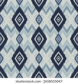 ikat, indigo, sem costura, padrão, tribal, étnico, geométrico, diamante, têxtil, azul, marinha, boho, tradicional, tailandês, isan, nativo, abstrato, tecido, repetir, aztec, motivo, fundo, vintage, mínimo, t