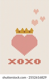 Ikat knitting embroidery cute heart shape Valentine’s Day elements geometric decorative design for greeting card, background, sweater, knitted pattern, cross stitch, pixel art, ceramic, interior