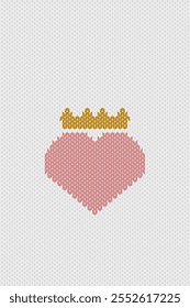 Ikat knitting embroidery cute heart shape Valentine’s Day elements geometric decorative design for greeting card, background, sweater, knitted pattern, cross stitch, pixel art, ceramic, interior