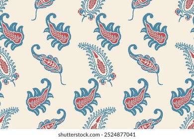 Ikat leaves vintage design embroidary seamless pattern on background vector illustration.Ikat ethnic oriental embroidery traditional.Indian Ikat pattern Aztec style retro. design for texture,fabric.