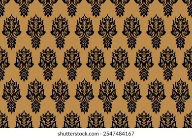 Ikat leaves vintage design embroidary seamless pattern on background vector illustration.Ikat ethnic oriental embroidery traditional.Indian Ikat pattern Aztec style retro. design for texture,fabric.