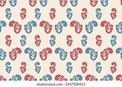 Ikat leaves vintage design embroidary seamless pattern on background vector illustration.Ikat ethnic oriental embroidery traditional.Indian Ikat pattern Aztec style retro. design for texture,fabric.