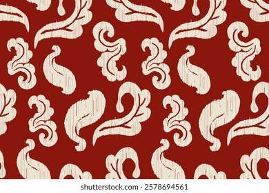 Ikat leaves vintage design embroidary seamless pattern on background vector illustration.Ikat ethnic oriental embroidery traditional.Indian Ikat pattern Aztec style retro. design for texture,fabric.