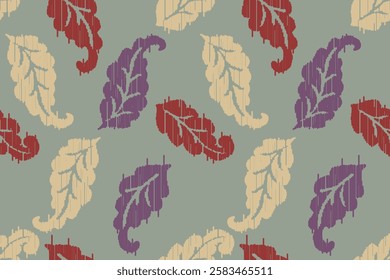 Ikat leaves vintage design embroidary seamless pattern on background vector illustration.Ikat ethnic oriental embroidery traditional.Indian Ikat pattern Aztec style retro. design for texture,fabric.