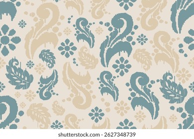 Ikat leaves vintage design embroidary seamless pattern on background vector illustration.Ikat ethnic oriental embroidery traditional.Indian Ikat pattern Aztec style retro. design for texture,fabric.