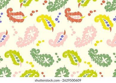 Ikat leaves vintage design embroidary seamless pattern on background vector illustration.Ikat ethnic oriental embroidery traditional.Indian Ikat pattern Aztec style retro. design for texture,fabric.