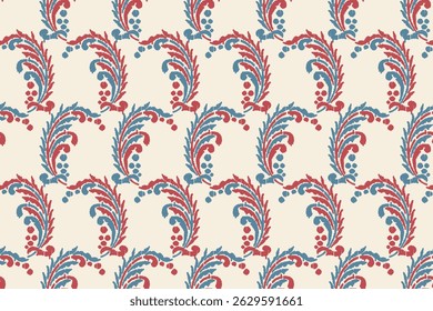 Ikat leaves vintage design embroidary seamless pattern on background vector illustration.Ikat ethnic oriental embroidery traditional.Indian Ikat pattern Aztec style retro. design for texture,fabric.