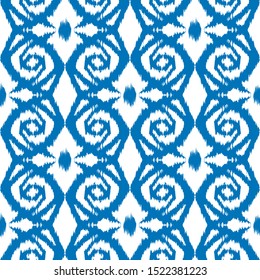 Ikat  monochrome seamless  geometric pattern. Abstract background texture.