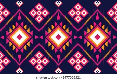 Patrón de ikat geométrico de tela sin costuras tono rosa. estilo de patrón de ikat de Vector étnico tradicional. Diseñado para el fondo, Fondo de pantalla, alfombra, ropa, diseño de arte ikat, tela, bordado, textil 