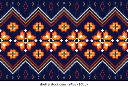 Ikat motivos de tela étnica patrón sin costuras azul. estilo de patrón étnico tradicional ikat. Diseñado para sari, sarong, batik, alfombra, ropa, patrón de ikat, tela, bordado, arte textil, tejido