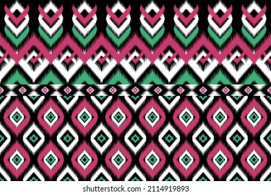 Ikat estilo nativo. Patrón geométrico étnico tradicional. Tribal oriental a rayas. Diseño para fondo, ilustración, tela, batik, ropa, envoltura, papel pintado, alfombra, bordado