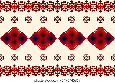 Ikat native traditional floral paisley geometry seamless pattern. Ethnic oriental embroidery decoration design for fabric, clothing, ornament, border decor, wallpaper, texture, element, printing, lace