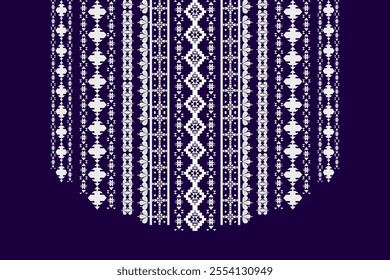 Ikat neck embroidery Aztec geometric abstract oriental traditional seamless pattern. Native geometry neck border design for fabric, clothing, necklace, neckline, neck pattern, fashion, border decor