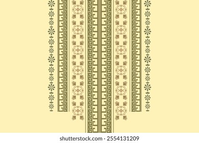 Ikat neck embroidery Aztec geometric abstract oriental traditional seamless pattern. Native geometry neck border design for fabric, clothing, necklace, neckline, neck pattern, fashion, border decor