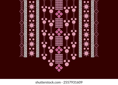 Ikat neck embroidery ethnic geometric element oriental traditional neck pattern. Native border collar decorative design for fabric, fashion, texture, line, decoration, graphic, ceramic, card, printing