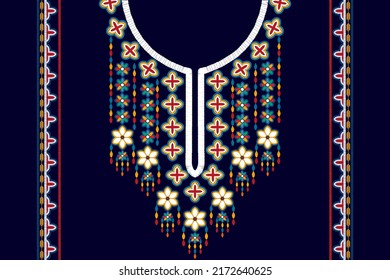 Ikat neckline embroidery design. Ethnic Aztec fabric carpet mandala ornaments textile decorations wallpaper. Tribal boho native necklaces vector 