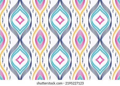 Ikat Ogee Aztec Ethnic boho pattern with geometric in bright colors. Design for carpet, wallpaper, clothing, wrapping, batik, fabric, Vector illustration embroidery style in Ethnic themes.