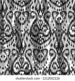 Ikat Ogee background - Ethnic folk seamless pattern. Abstract background for textile design, wallpaper, surface textures. Boho Style
