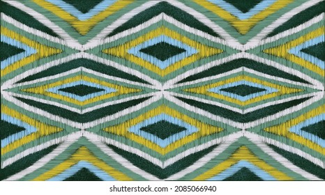 Ikat Ogee background - Ethnic folk seamless pattern. Abstract background for textile design, wallpaper, surface textures. Boho Style