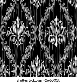 Ikat Ogee and Damascus ornament Seamless Background Pattern In the style of the Tapestry. Abstract background for textile design, wallpaper, surface textures