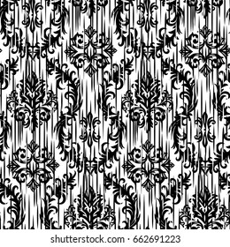 Ikat Ogee and Damascus ornament Seamless Background Pattern In the style of the Tapestry. Abstract background for textile design, wallpaper, surface textures