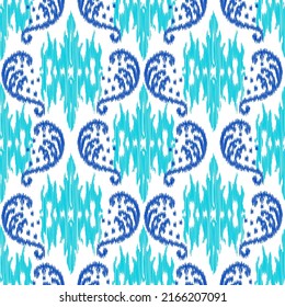 Ikat Ogee nahtlose Muster in blauen Farben. Aztec, Stammesstil. 