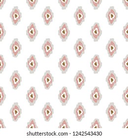 Ikat ogee seamless pattern light pink background.
