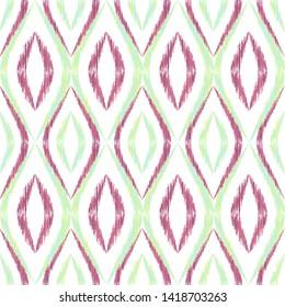 Ikat ogee seamless vector pattern illustration. Ethnic fabric print geometric ikat pattern. Smooth ogee seamless repeating background. Ethnic motifs ikat textile print design. Interior ornament.