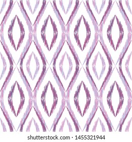 Ikat ogee seamless vector pattern illustration. Ethnic fabric print geometric ikat pattern. Modern ogee seamless repeating background. Tribal motifs ikat textile print design. Indian ornament.