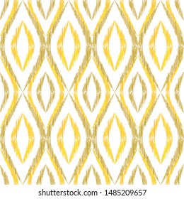Ikat ogee seamless vector pattern design. Ethnic fabric print geometric ikat pattern. Modern ogee seamless repeating background. Ethnic motifs ikat textile print design. Fashion ornament.
