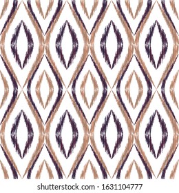 Ikat ogee seamless vector pattern illustration. Ethnic fabric print geometric ikat pattern. Modern ogee seamless repeating background. Ethnic motifs ikat textile print design. Interior ornament.