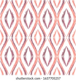 Ikat ogee seamless vector pattern illustration. Ethnic fabric print geometric ikat pattern. Minimal ogee seamless repeating background. Ethnic motifs ikat textile print design. Fashionable ornament.